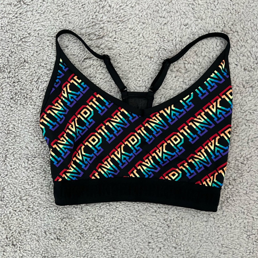EUC PINK Victoria's Secret Black and Multicolor Sports Bra Small DD